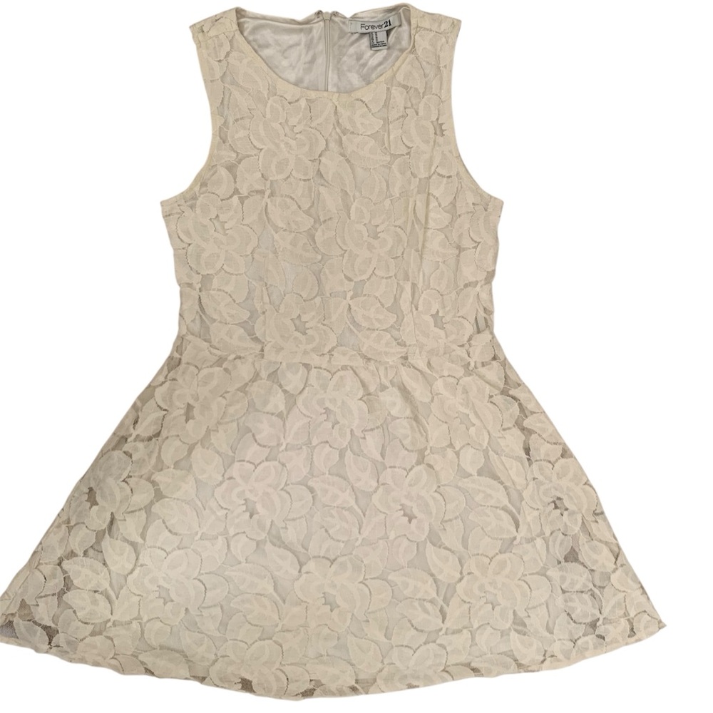 Ivory Embroidered Floral Lace Overlay Sleeveless Dress Size Medium